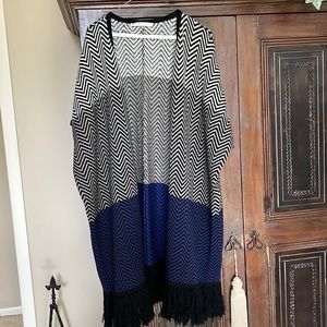 Trina turk sweater/poncho black, white and blue